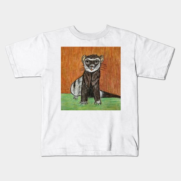 Rocky the Face-Biting Ferret Kids T-Shirt by LeslieK75